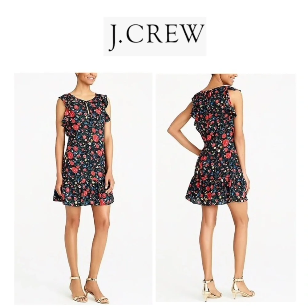 J. Crew Women’s Floral Printed Flutter Sleeveless Multicolor Keyhole Dress XS